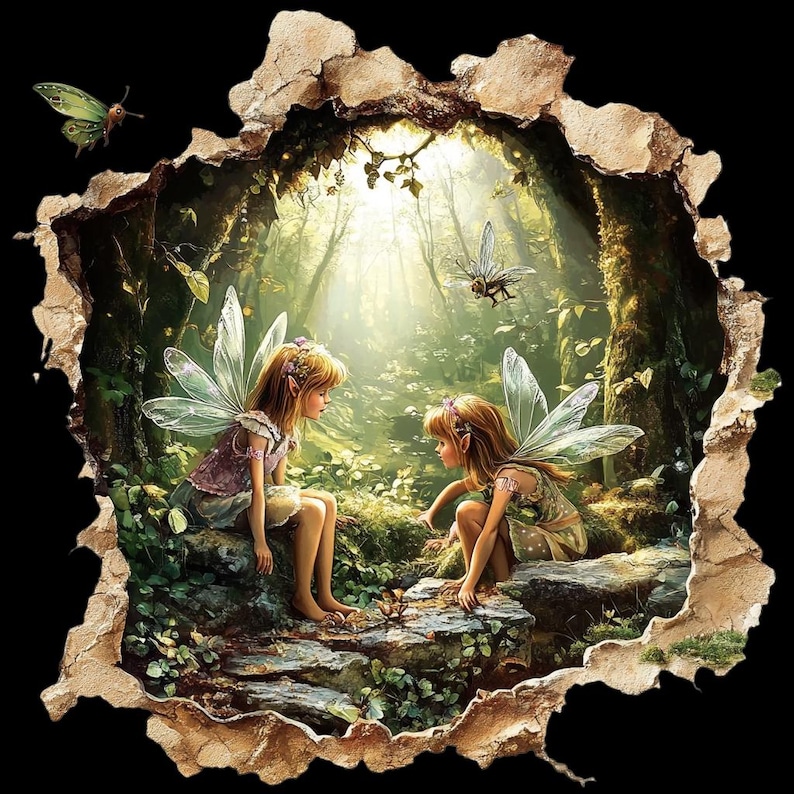 3D Forest Fairy Wall Decal - Fantasy Wall Hole Sticker - Etsy