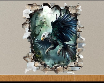 3D Dark Griffin Wall Hole Sticker Fantasy Creature Wall Decor