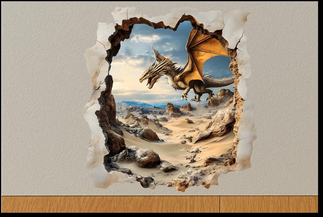 3D Flying Dragon Wall Hole Sticker Fantasy Wall Decor - Etsy