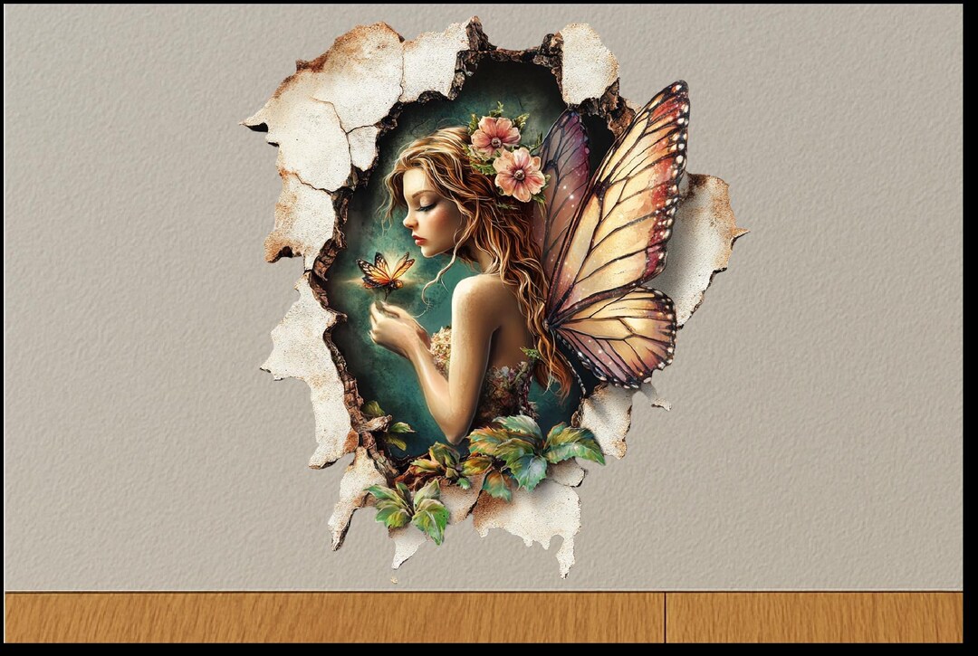 3D Fairy Wall Decal: Floral Fantasy Hole Sticker - Etsy