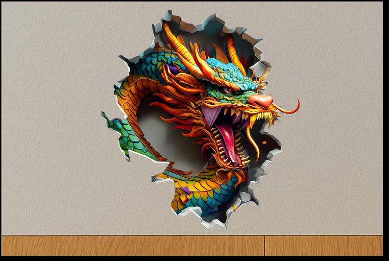 3D Eastern Dragon Wall Hole Sticker Fantasy Wall Decor - Etsy