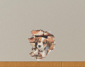 Muursticker hond – sticker glurende hond voor plinten en muren