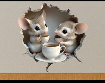 Muursticker muisgat thee drinken