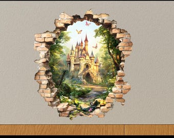 3D-sticker sprookjeskasteel muurgat fantasie muurdecoratie