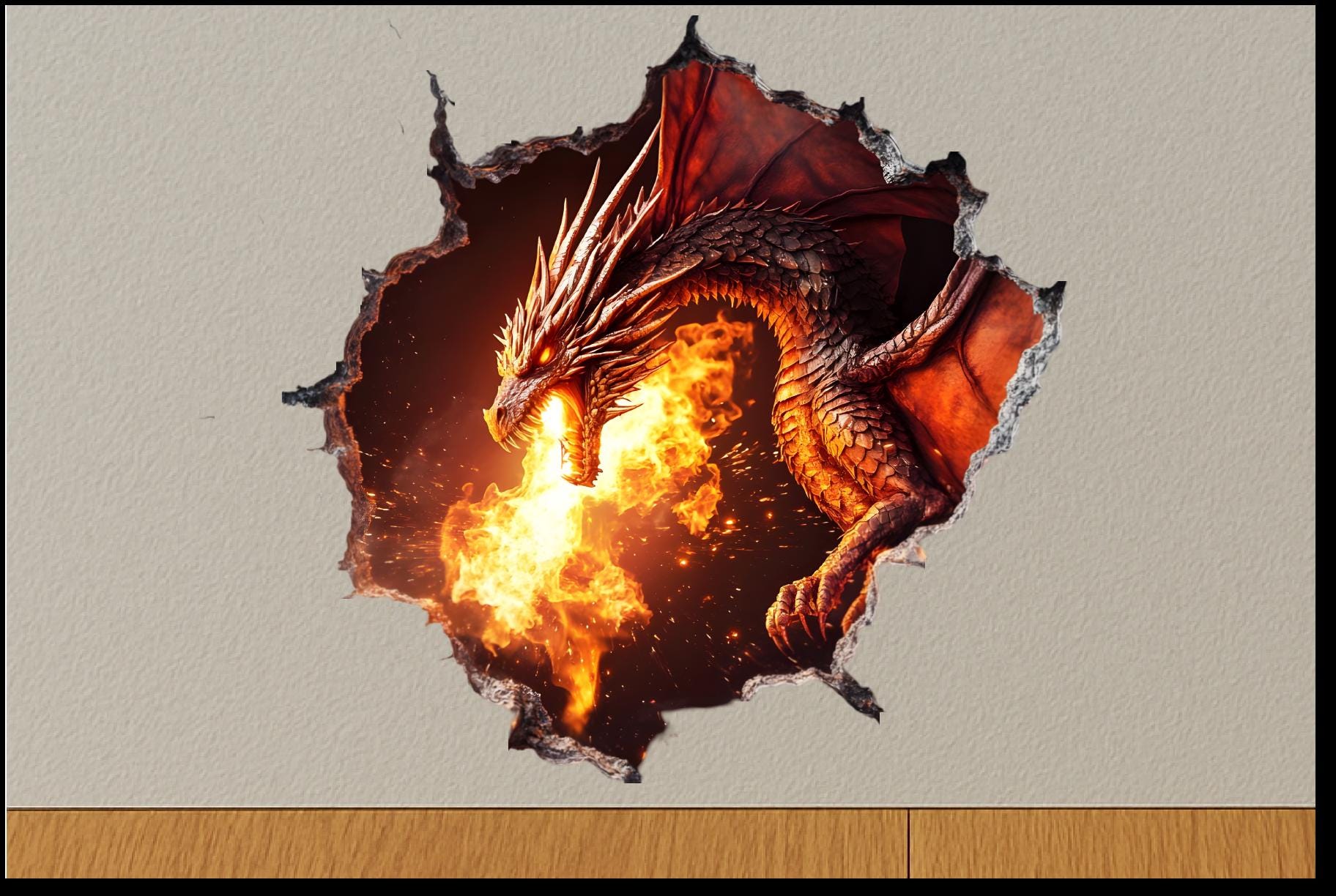 3D Fire Dragon Wall Hole Sticker Fantasy Dragon Wall Decor - Etsy