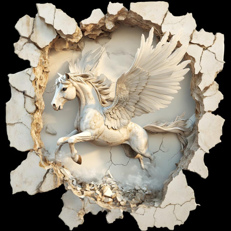 3D White Pegasus Wall Hole Sticker Mythical Horse Wall Decor - Etsy