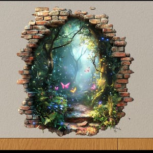 3D Förtrollad Skog Portal Vägghålsklistermärke Fantasi Natur Väggdekoration