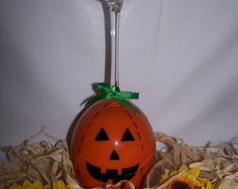 Halloween Pumpkin Wine Glass Candle
