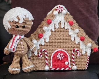 Crocheted Christmas Gingerbread Man and House: Holiday Decor