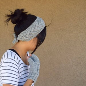 Cable knit headband ear warmers light gray wool acrylic womens headband hair accessories head wrap for woman knitted headband gift for her image 5