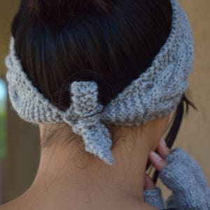 Cable knit headband ear warmers light gray wool acrylic womens headband hair accessories head wrap for woman knitted headband gift for her image 7