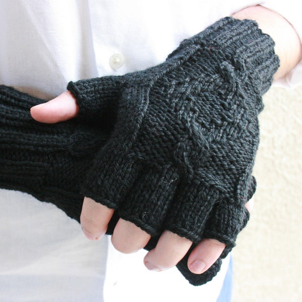Men's fingerless gloves midnight black wool mittens gift for men urban style gloves Christmas Valentines Day gift for him boyfriend gift