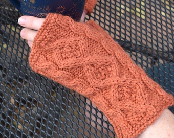 Knitted arm warmers rustic orange cable knit wool alpaca mohair womens fingerless gloves gift for her Fall Autumn accessories rustic wedding