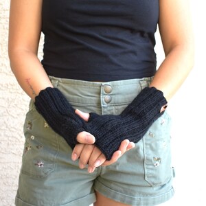 Black fingerless gloves arm warmers alpaca acrylic knitted mittens gift for her gift for wife sister mom under 35 winter holidays Christmas