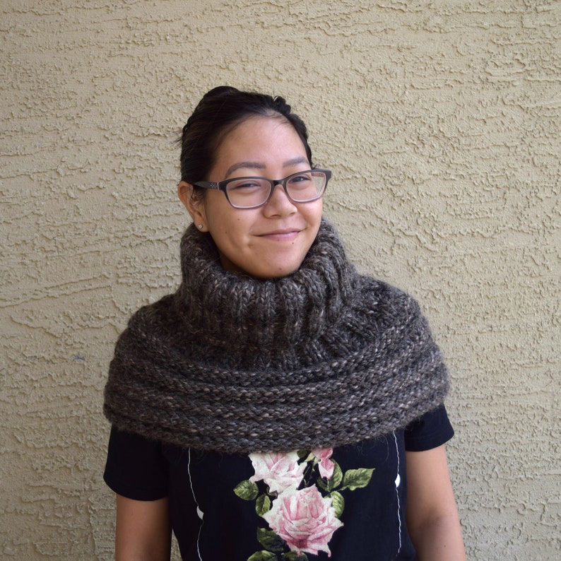 Extra Long Turtleneck Cowl Knitted Infinity Scarf Brown Beige Etsy