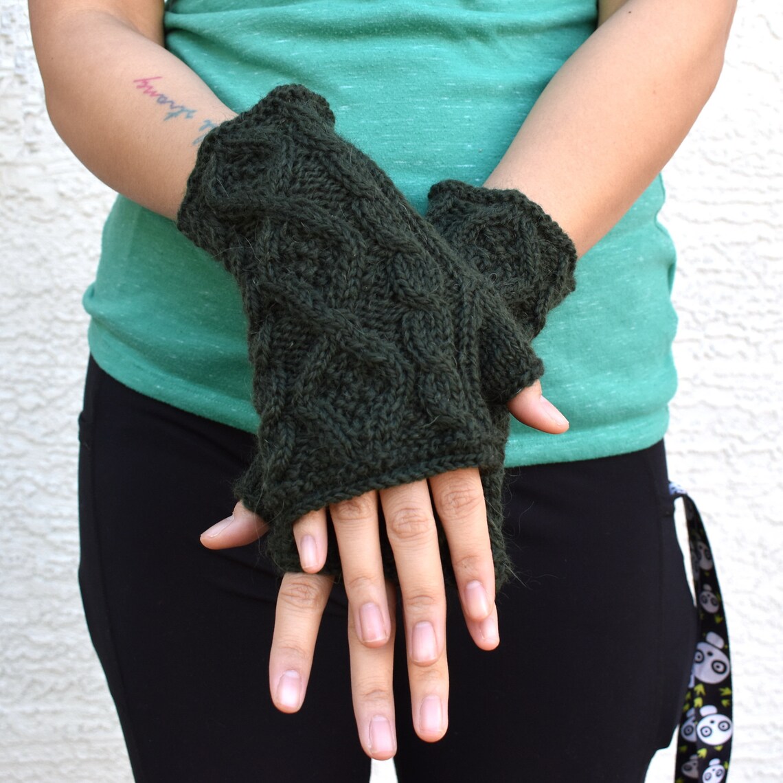 Cable knit arm warmers aran cables oatmeal or dark green Etsy