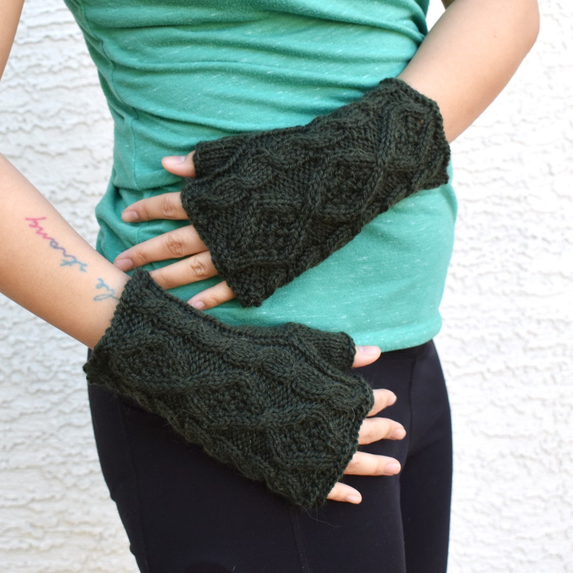 Cable knit arm warmers aran cables oatmeal or dark green Etsy