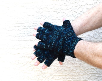 Men's fingerless gloves alpaca silk multi color winter burr basket idea knitted winter gloves handmade Christmas gift for him gift for men