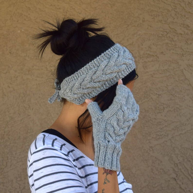 Câble tricot bandeau cache-oreilles laine gris clair acrylique femmes bandeau cheveux accessoires tête enveloppement pour femme tricoté bandeau cadeau pour elle image 8