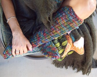Long socks multicoloor womens socks hand knit leg warmers handmade below the knee socks winter socks knee high socks Christmas gift for her