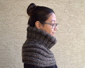 Extra long turtleneck cowl knitted infinity scarf brown beige multicolor rib welt cowl neckwarmer girl's cowl women's cowl gift for her