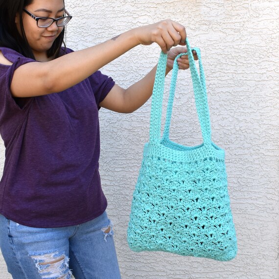 Aqua Crochet Tote Bag