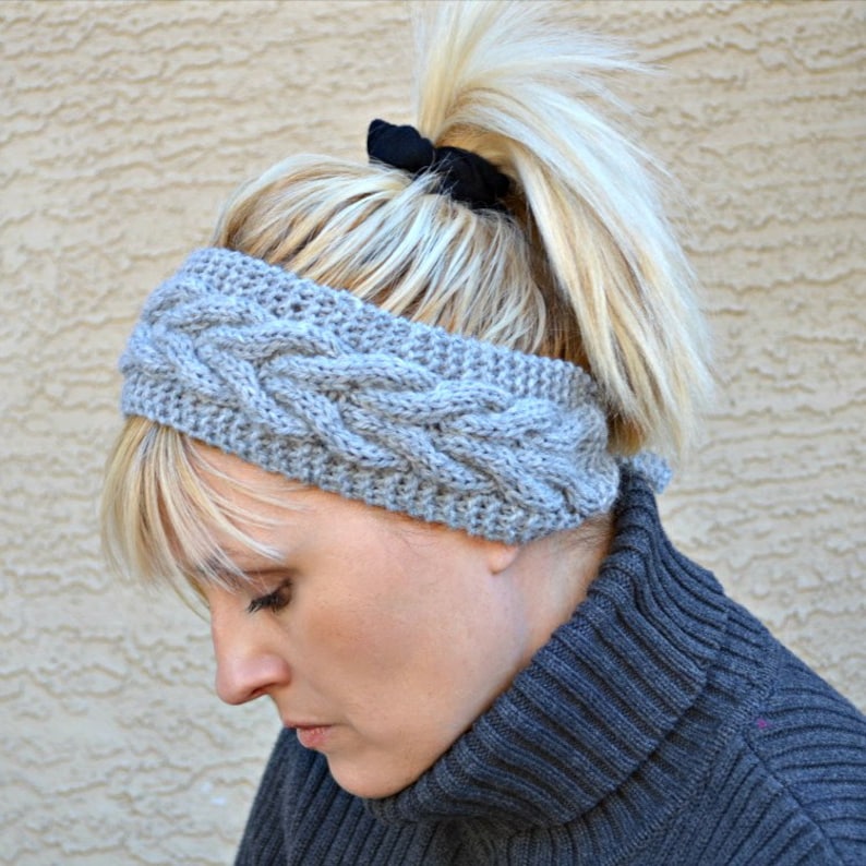 Câble tricot bandeau cache-oreilles laine gris clair acrylique femmes bandeau cheveux accessoires tête enveloppement pour femme tricoté bandeau cadeau pour elle image 1