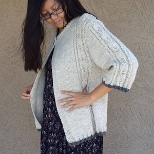 Women cable knit cardigan oatmeal gray wool acrylic sweater Fall winter spring summer warm clothing gift for her winter holidays Christmas