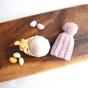 Knitted egg cozy set of 4 light pink knit egg hat with pom pom wool blend yarn handmade Easter decor party decor photo prop small gift image 10