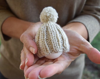 Egg cozy knit egg hat with pom pom color choice red green gray oatmeal womans gift stocking stuffer hostess gift small gift Christmas