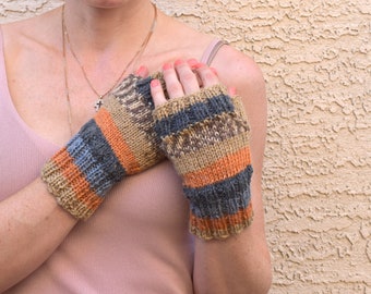 Fingerless gloves knitted arm warmers fair isle alpaca acrylic Fall knits gift for her girlfriend gift womens gloves handmade gift under 35