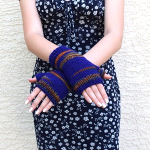 Fingerless gloves knit arm warmers variegated colors purple 100% wool gift for her girlfriend gift womens gloves gift under 35 Christmas