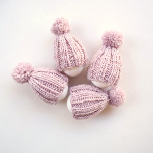 Knitted egg cozy set of 4 light pink knit egg hat with pom pom wool blend yarn handmade Easter decor party decor photo prop small gift image 4