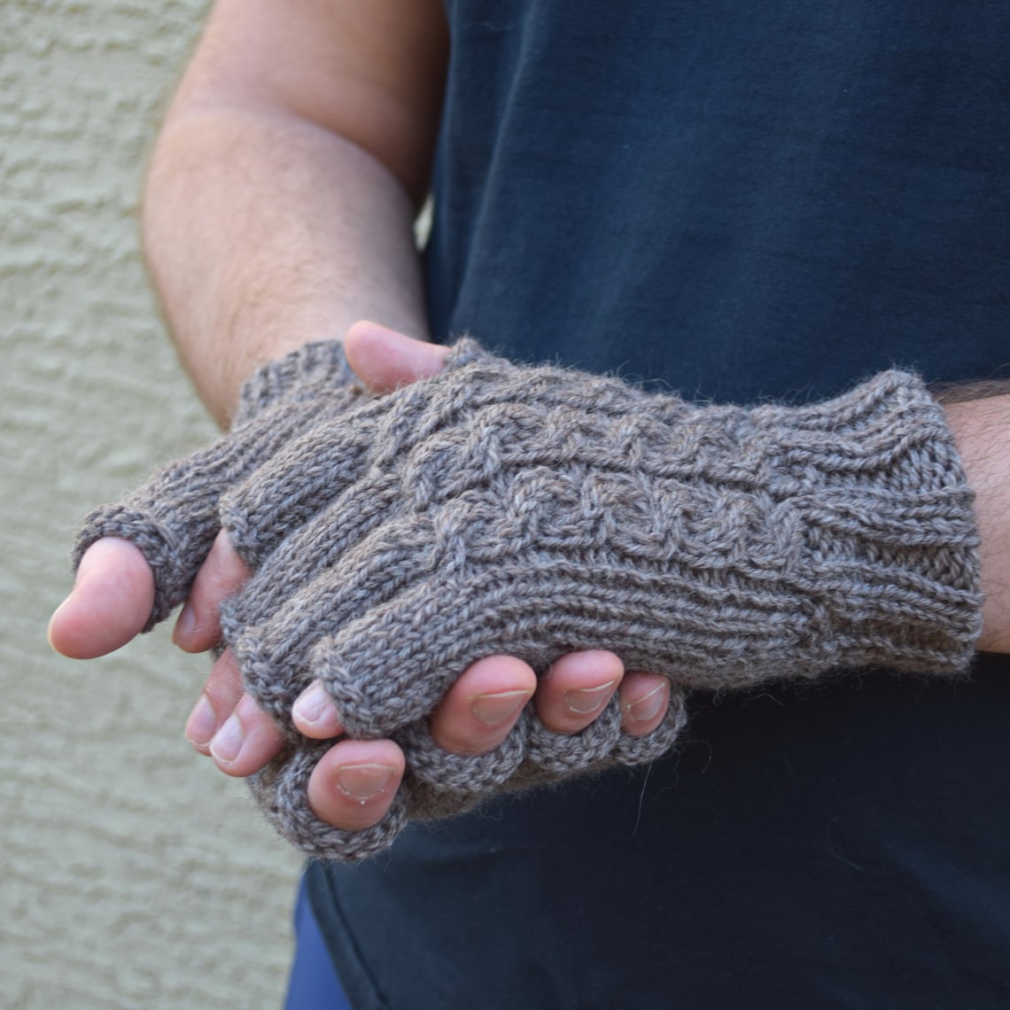 Men's fingerless gloves handknit merino wool natural beige Etsy