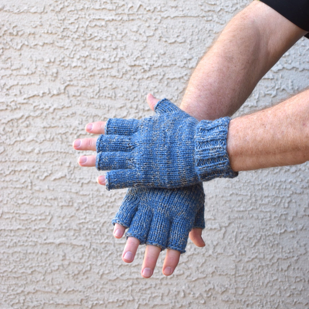 Men's Fingerless Gloves Blue Gray Merino Wool Cashmere Etsy