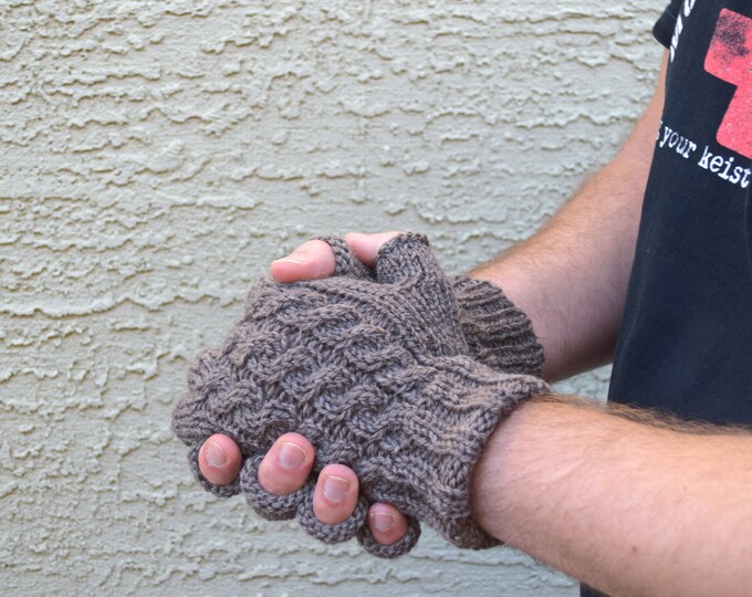 Men's Fingerless Gloves Handknit Merino Wool Natural Beige Etsy