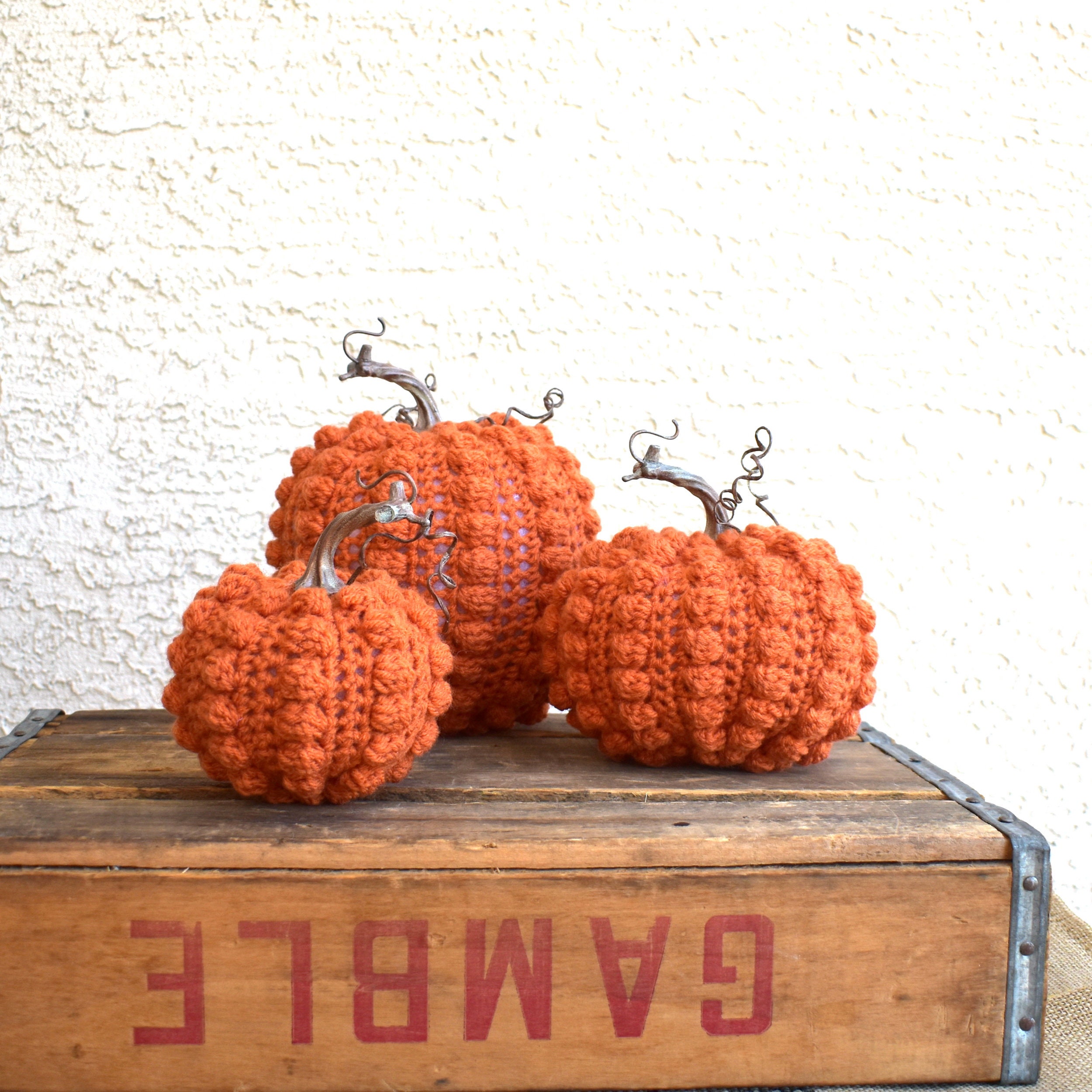 Handmade pumpkins set of 3 crochet orange pumpkins farmhouse Fall decor Thanksgiving table centerpiece mantel shelf decor entryway decor