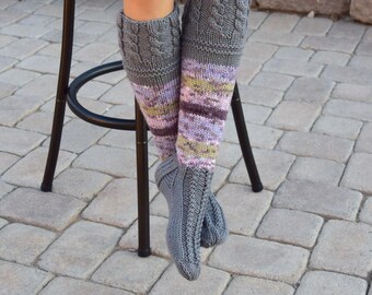 Below the knee socks variegated colors womens socks hand knit leg warmers handmade long socks winter socks knee high socks gift for her