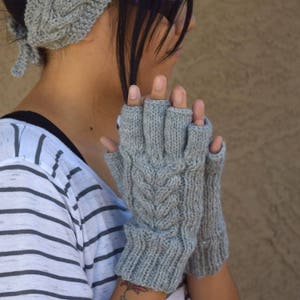 Knit fingerless gloves light gray womens gloves gift for her womans gift Mothers Day birthday Chrismas warm gloves womens accessories