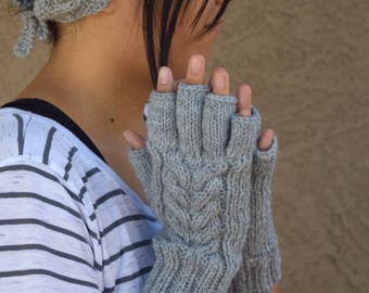 Knit fingerless gloves light gray womens gloves gift for her womans gift Mothers Day birthday Chrismas warm gloves womens accessories