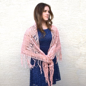 Large crochet lace shawl with fringe triangle scarf wrap cotton summer festivals beach cover up boho shawl gift for her gift for sister