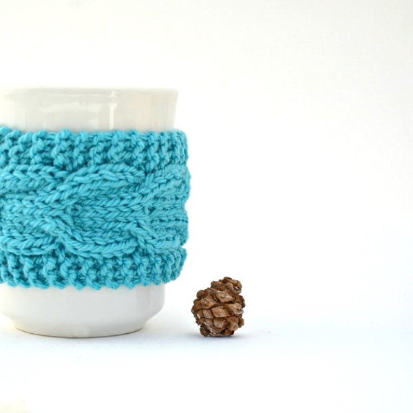 Knit mug cozy cup cozy turquoise blue merino wool gift under 10 Christmas mug hugger coffee cup cozy