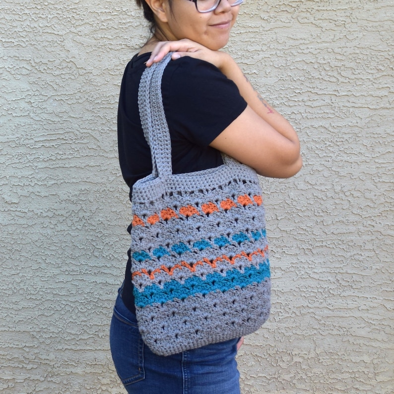 Crochet tote bag shoulder bag 100/% cotton gray teal orange avoska handmade bag beach farmers market boho bohemian bag reusable lined tote