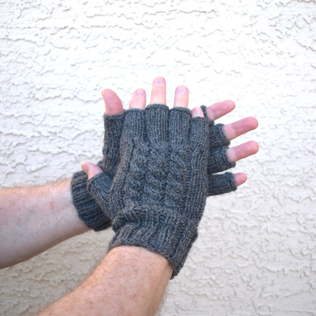 Fingerless Knit Gloves with Patchwork design in grey color palette main image 0