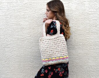 Cotton crochet tote beach bag summer bag market tote shoulder bag avoska reusable shopping bag everyday womens bag bohemian gift for her