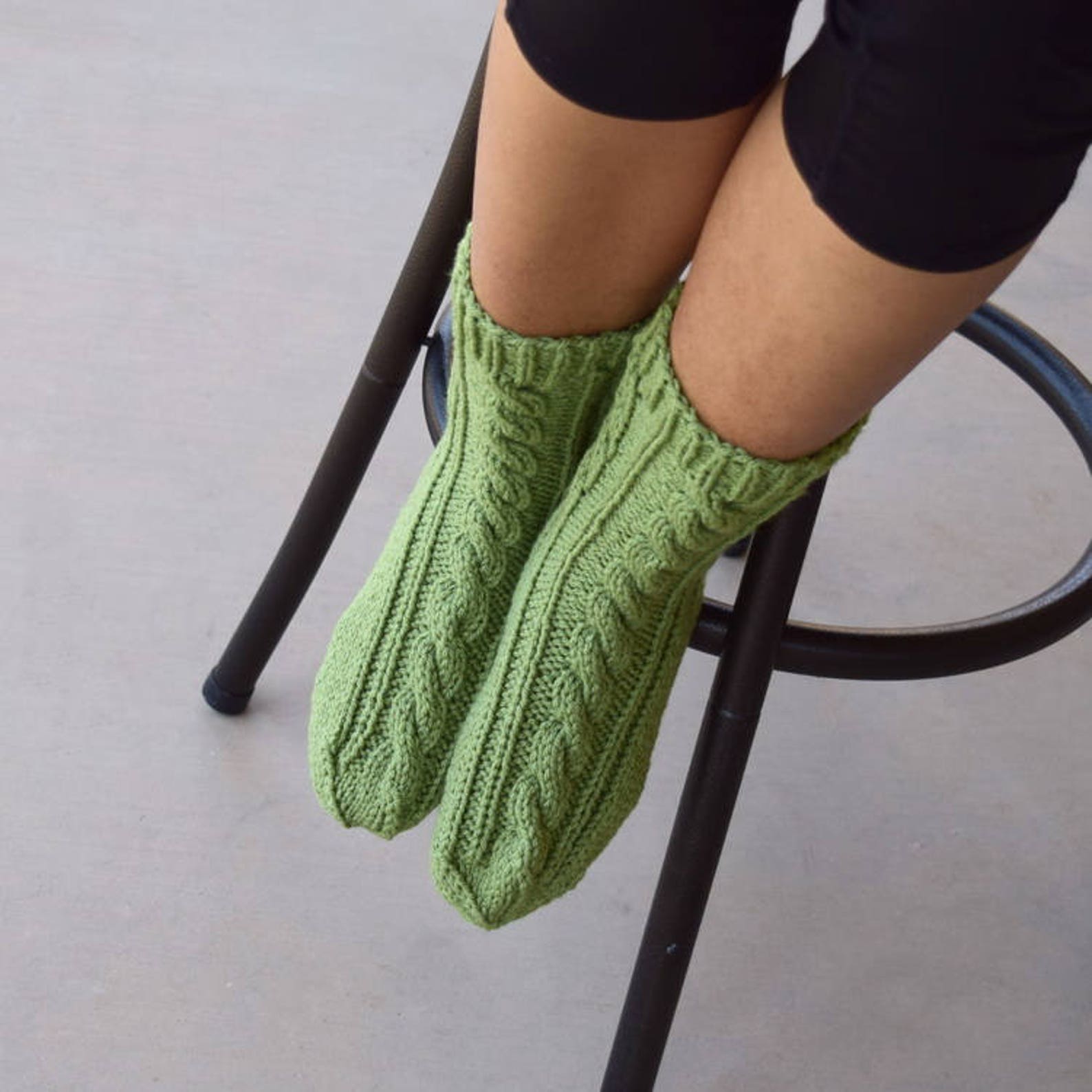 Hand Knit Socks Cable Knit Socks Bed Socks Light Green Womens Etsy