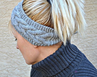 Cable knit headband ear warmers light gray wool acrylic womens headband hair accessories head wrap for woman knitted headband gift for her