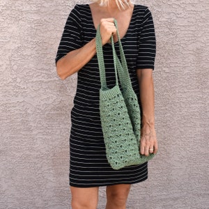 Crochet tote bag shoulder bag 100% cotton avoska handmade bag beach farmers market boho bohemian sage green spring summer autumn fall image 5