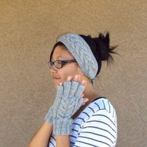 Câble tricot bandeau cache-oreilles laine gris clair acrylique femmes bandeau cheveux accessoires tête enveloppement pour femme tricoté bandeau cadeau pour elle image 6