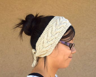 Cable knit headband oatmeal color Fall Winter fashion accessory womans gift  womens headband hair accessories handmade gift under 25 Xmas